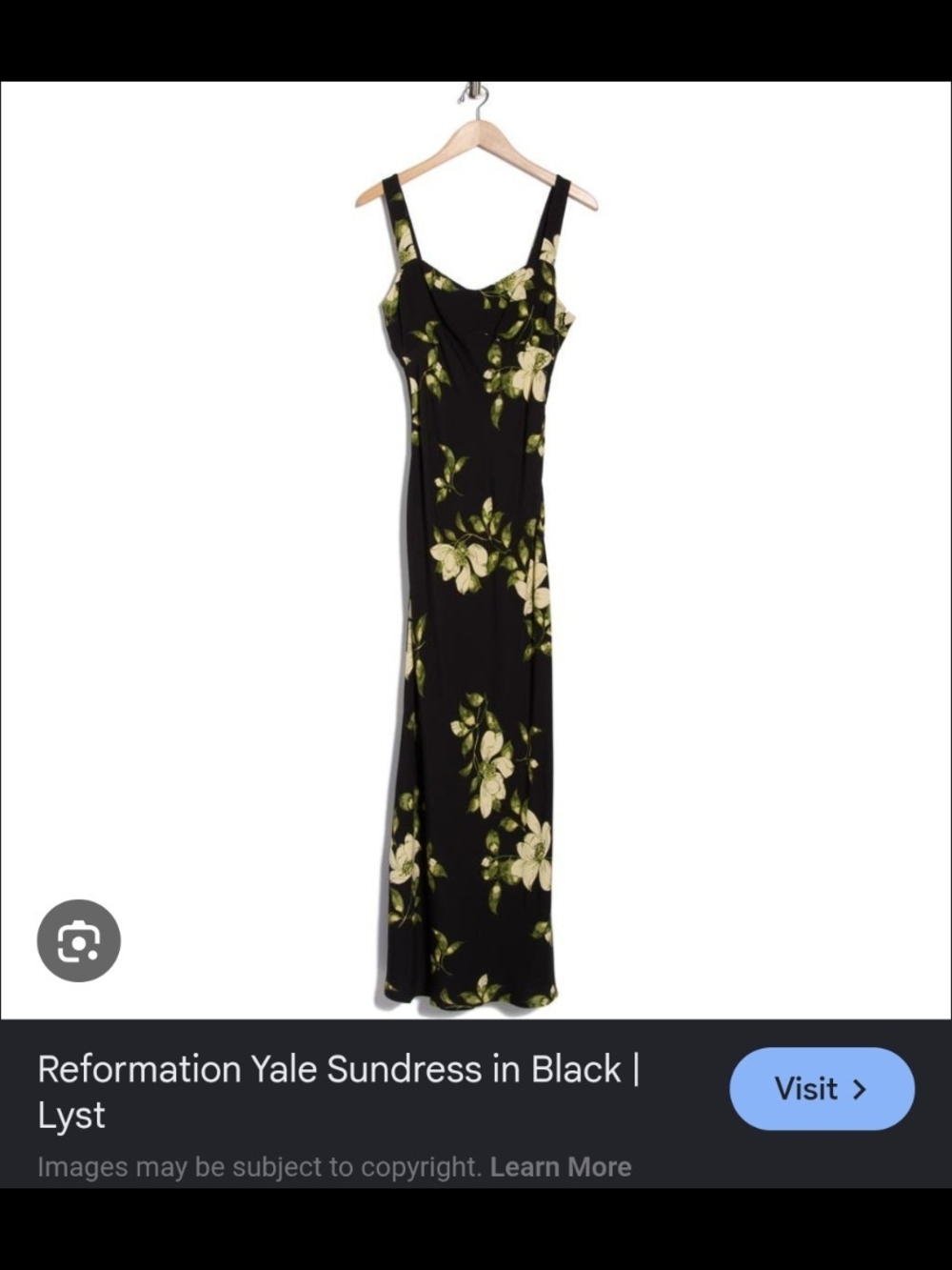 Reformation Black Maxi Dress with Green and Cream Floral Print